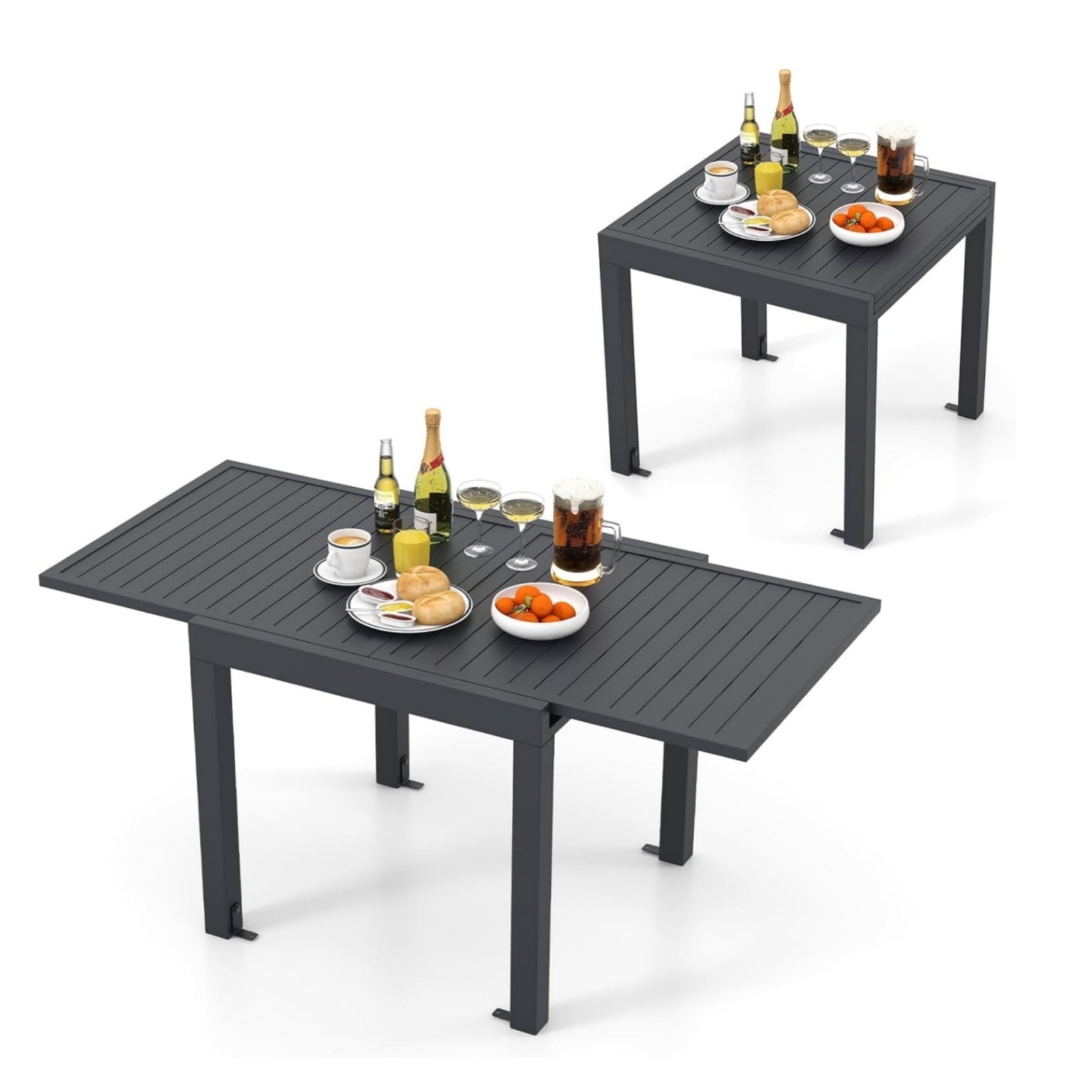 Garvee Aluminum Expandable Patio Table, Extendable Outdoor Dining Table Set for 4-6 with Aluminum Slat Tabletop for Backyard, Deck, Porch, Dark Grey