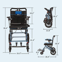 Garvee Ultra-Light Portable Folding Wheelchair, Travel-Friendly with Handbrake, 220 lbs Capacity, Ideal for Elderly & Children, 35.4"x21.3" Unfolded Dimensions