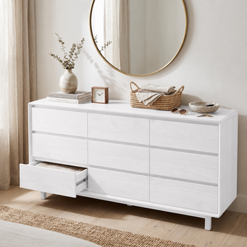 Garvee 9 Drawer Dresser for Bedroom, 63" Wide Chest of Drawers with Curved Safety Corners, Storage Cabinet, Natural Wood Dresser TV Stand, Living Room