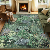 Garvee 9' x 12' Bluish Green Vintage Botanical Floral Area Rug, Washable Polyester Non-Slip Low-Pile Carpet for Living Room, Bedroom and Dining Room - Bluish Green
