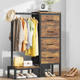 Garvee Multi-Functional 4-Drawer Fabric Dresser Organizer with Hanging Rail & Open Shelf – Metal Frame Wardrobe Storage for Bedroom, Living Room, Entryway – Classic Brown – 4 Compartments Vintage - Brown - 4 Drawers