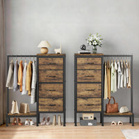 Garvee Multi-Functional 4-Drawer Fabric Dresser Organizer with Hanging Rail & Open Shelf – Metal Frame Wardrobe Storage for Bedroom, Living Room, Entryway – Classic Brown – 4 Compartments Vintage
