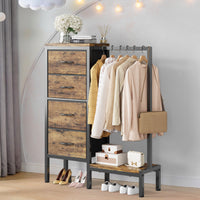 Garvee Multi-Functional 4-Drawer Fabric Dresser Organizer with Hanging Rail & Open Shelf – Metal Frame Wardrobe Storage for Bedroom, Living Room, Entryway – Classic Brown – 4 Compartments Vintage