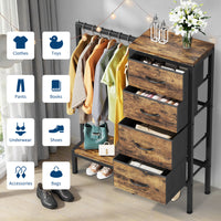 Garvee Multi-Functional 4-Drawer Fabric Dresser Organizer with Hanging Rail & Open Shelf – Metal Frame Wardrobe Storage for Bedroom, Living Room, Entryway – Classic Brown – 4 Compartments Vintage
