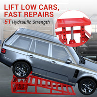 Garvee 2 Pack Hydraulic Car Ramps Truck Ramps Lifts 5T 10000lbs Car Trailer Garage Vehicle Ramps Lifts for Car Repair Red