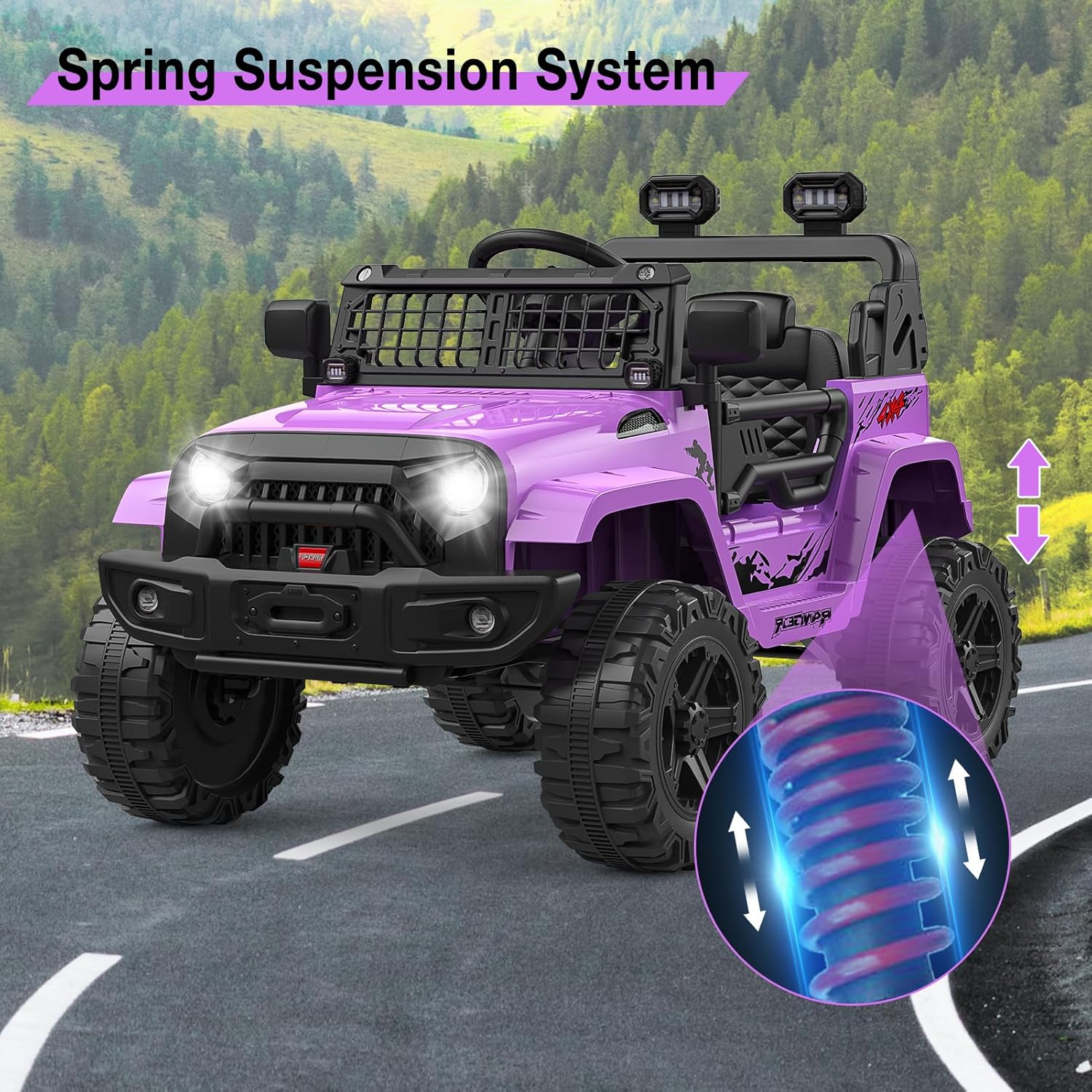 Garvee Ride P Series 12V Kids Electric Ride On Truck Car w/Parent Remote Control, Spring Suspension, LED Lights & AUX Port | Outdoor Ride Toy for Boys Girls 3+ Years