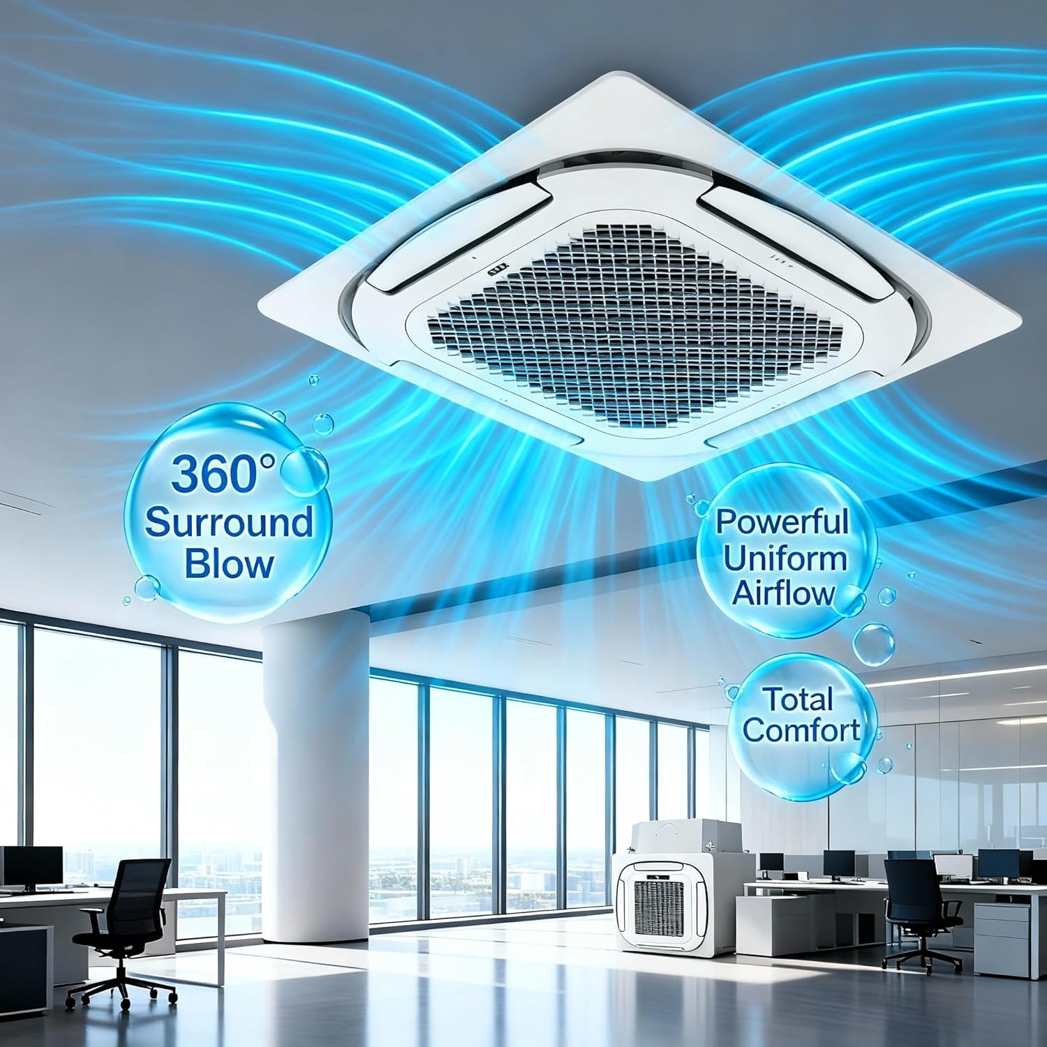 Garvee 18000 BTU Ceiling Cassette Mini Split AC, 8-Way 360° Airflow, Remote Controller, Ductless Cooling&Heating Ceiling Air Conditioner, 208/230V, 25ft Kit