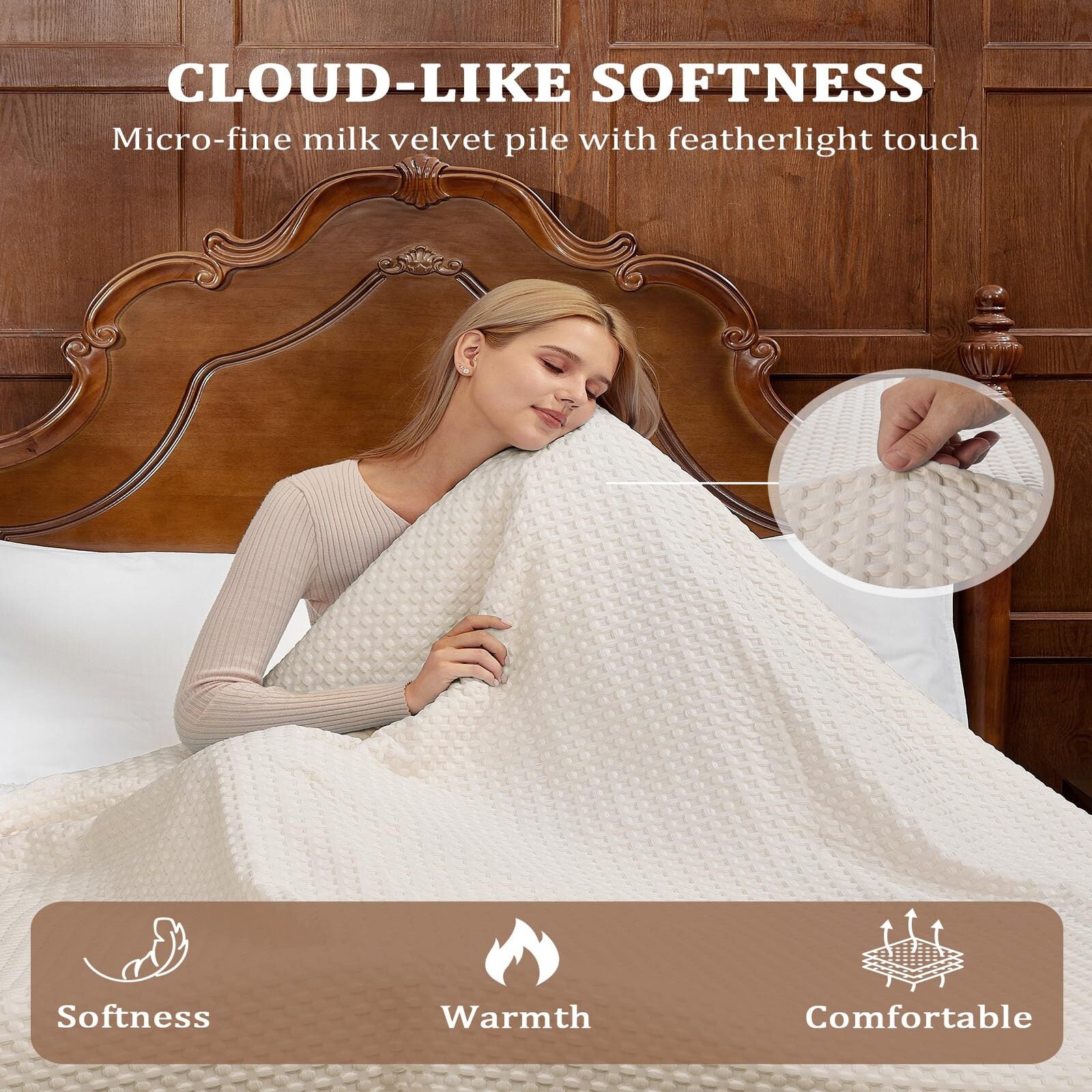 Garvee Heated Blanket Full Size, Waffle Weave Electric Blanket Throw with LCD Controller, Fast Heating, 10 Heat Levels & 1-12H Time Settings, ETL Certified, Machine Washable, Beige, 72" x 84"