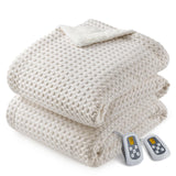 Garvee Heated Blanket King Size with LCD Dual Controller, Waffle Weave Fast Heating Electric Blankets, 10 Heat Levels & 1-12H Time Settings, ETL Certified, Machine Washable, Beige, 100" x 90" - Beige-Waffle Weave