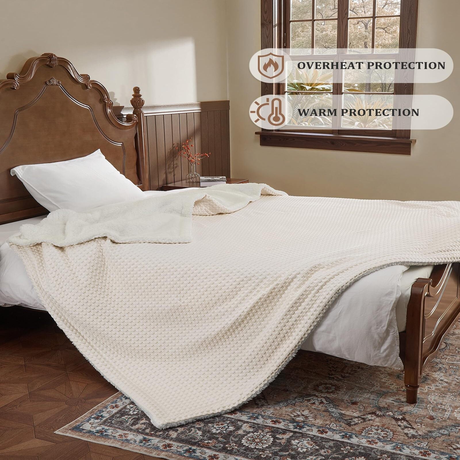 Garvee Heated Blanket King Size with LCD Dual Controller, Waffle Weave Fast Heating Electric Blankets, 10 Heat Levels & 1-12H Time Settings, ETL Certified, Machine Washable, Beige, 100" x 90"