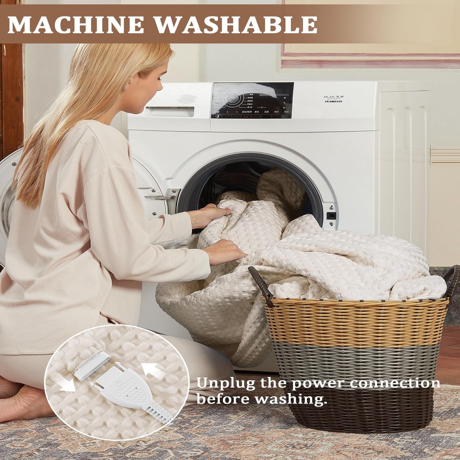 Garvee Heated Blanket Queen Size with LCD Dual Controller, Waffle Weave Fast Heating Electric Blankets, 10 Heat Levels & 1-12H Time Settings, ETL Certified, Machine Washable, Beige, 84" x 90"