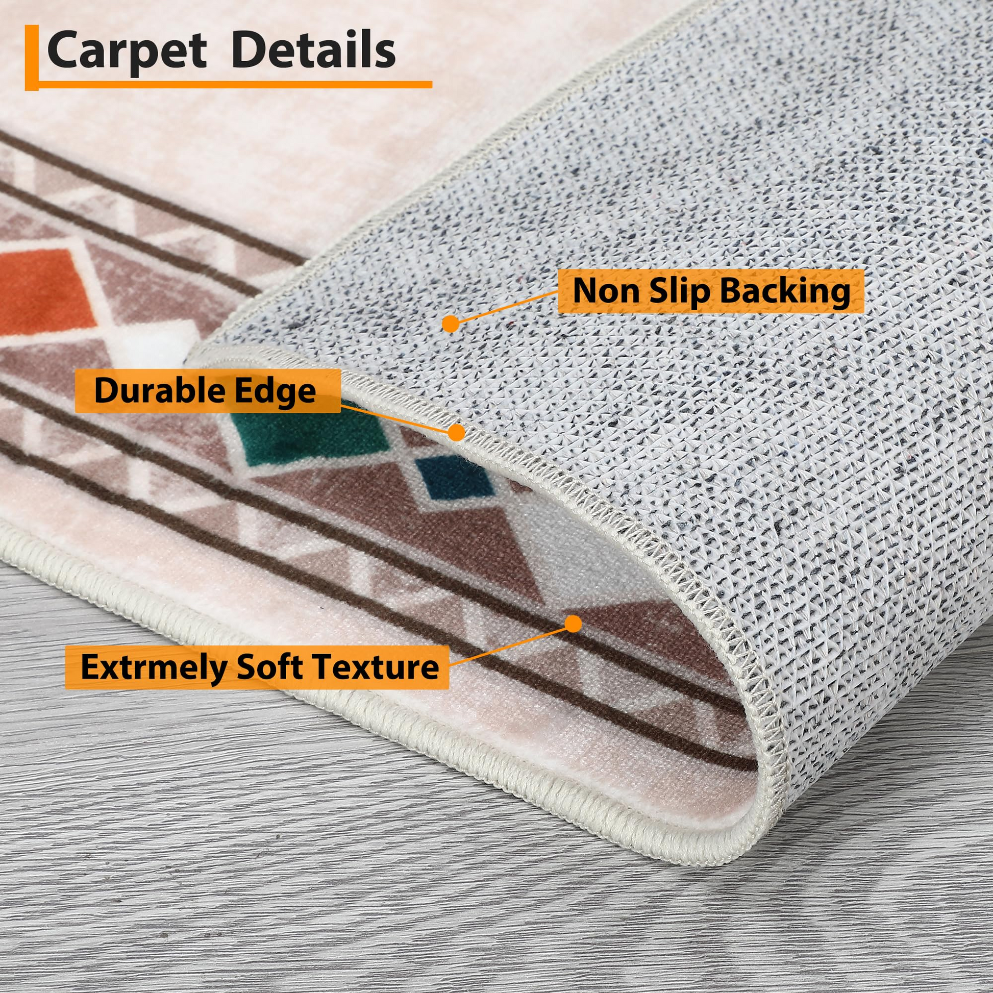 Garvee Bordered Beige 8x10 Rug Washable Stainproof Non-Slip Carpet Minimalist Floor Mat for Living Room, Bedroom, Farmhouse