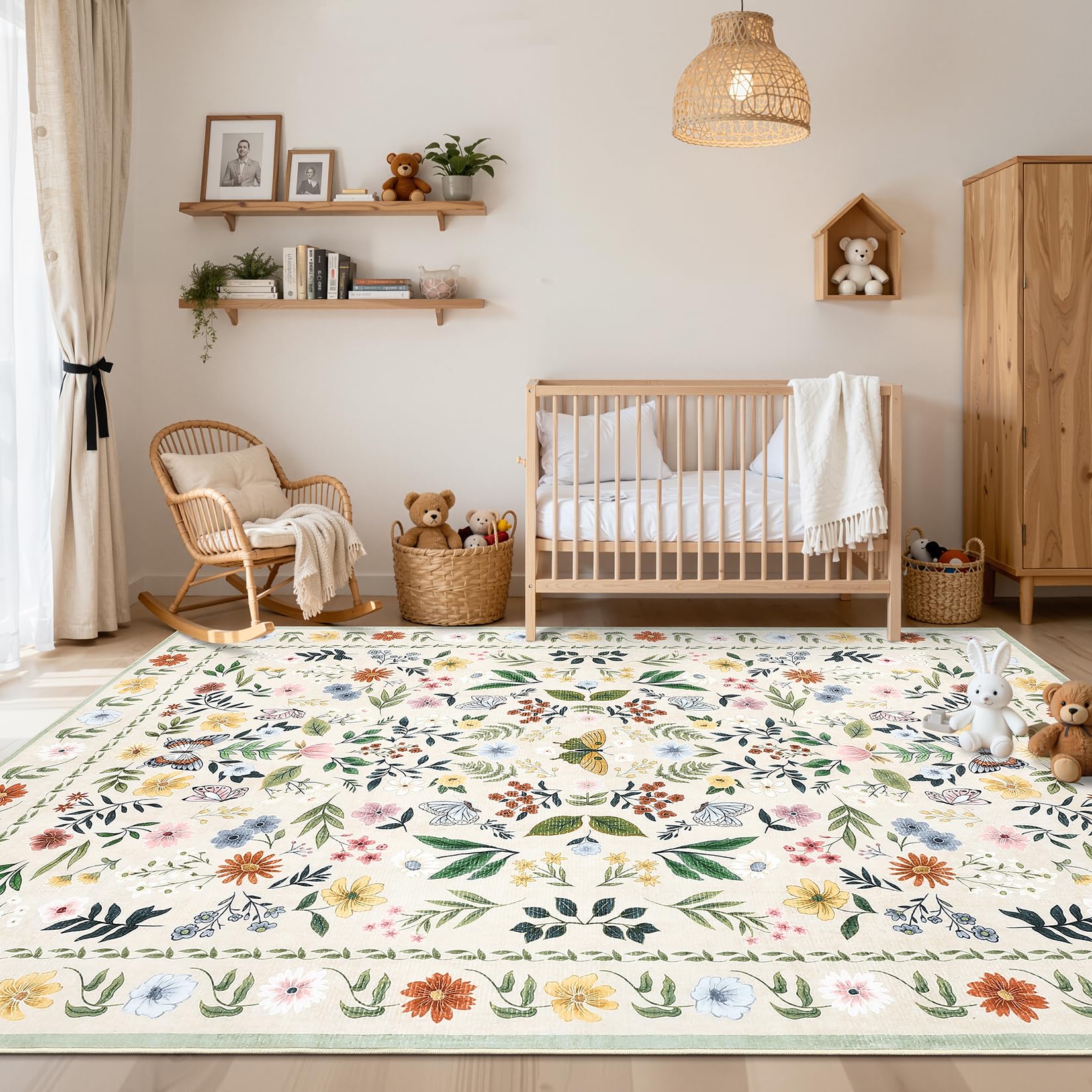 Garvee Washable Floral Rug Non Slip Living Room Rug, Area Rugs Vintage Distressed Soft Carpet for Bedroom, Dinning Room, Home Office