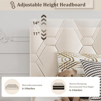 Garvee Twin Bed Frame with Headboard, Beige Upholstered Bed Frame Twin, Heavy-Duty Twin Platform Bed Frame with Strong Wood Slats, Upholstered Mattress Foundation No Box Spring Needed