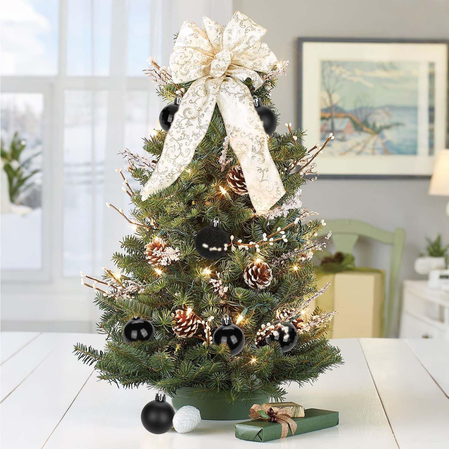 Garvee 34 Pieces Shatterproof Christmas Ornaments Set, Christmas Decorations 1.57 Inch Silver Plastic Ball Decor for Xmas Tree, Christmas Balls Indoor Outdoor Holiday Party Wedding Decoration, Black