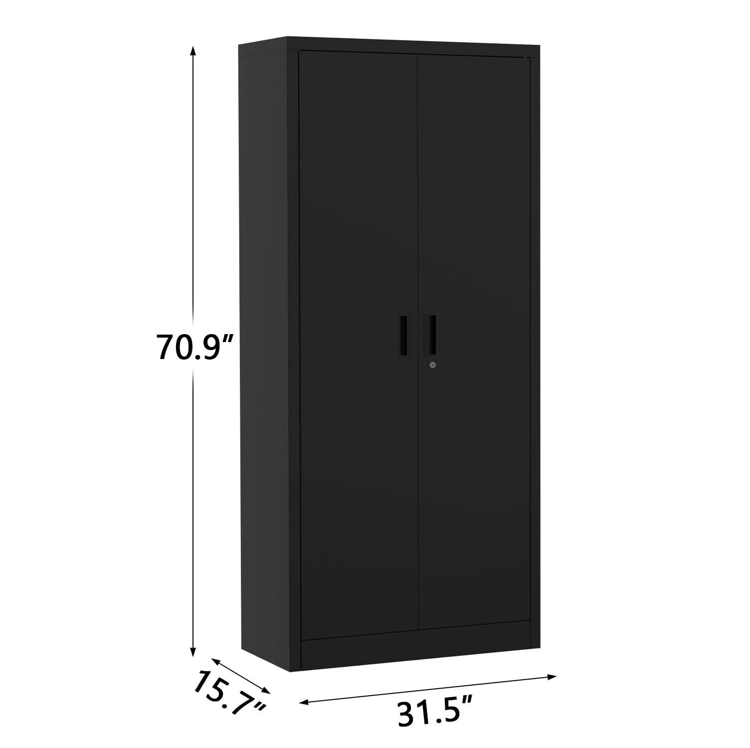 Garvee 71" Tall Metal Storage Cabinet with Lock, 4 Adjustable Shelves Heavy Duty Lockable Cabinet, Scratch Resistant, Multi-Use Craft/Shop Organization for Pantry/Garage/Office, Black
