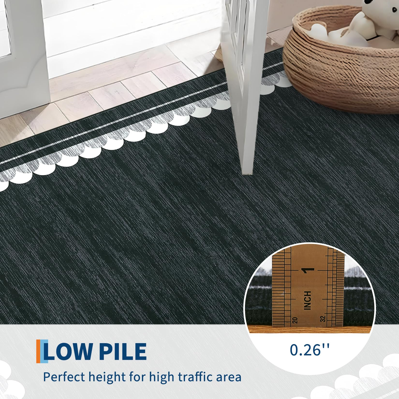 Garvee Area Rug, Washable Rugs for Living Room Bedroom, Low Pile Non Slip Modern Border Soft Carpet, Contemporary Foldable Floor Mats for Dining Room Playroom Home Decor