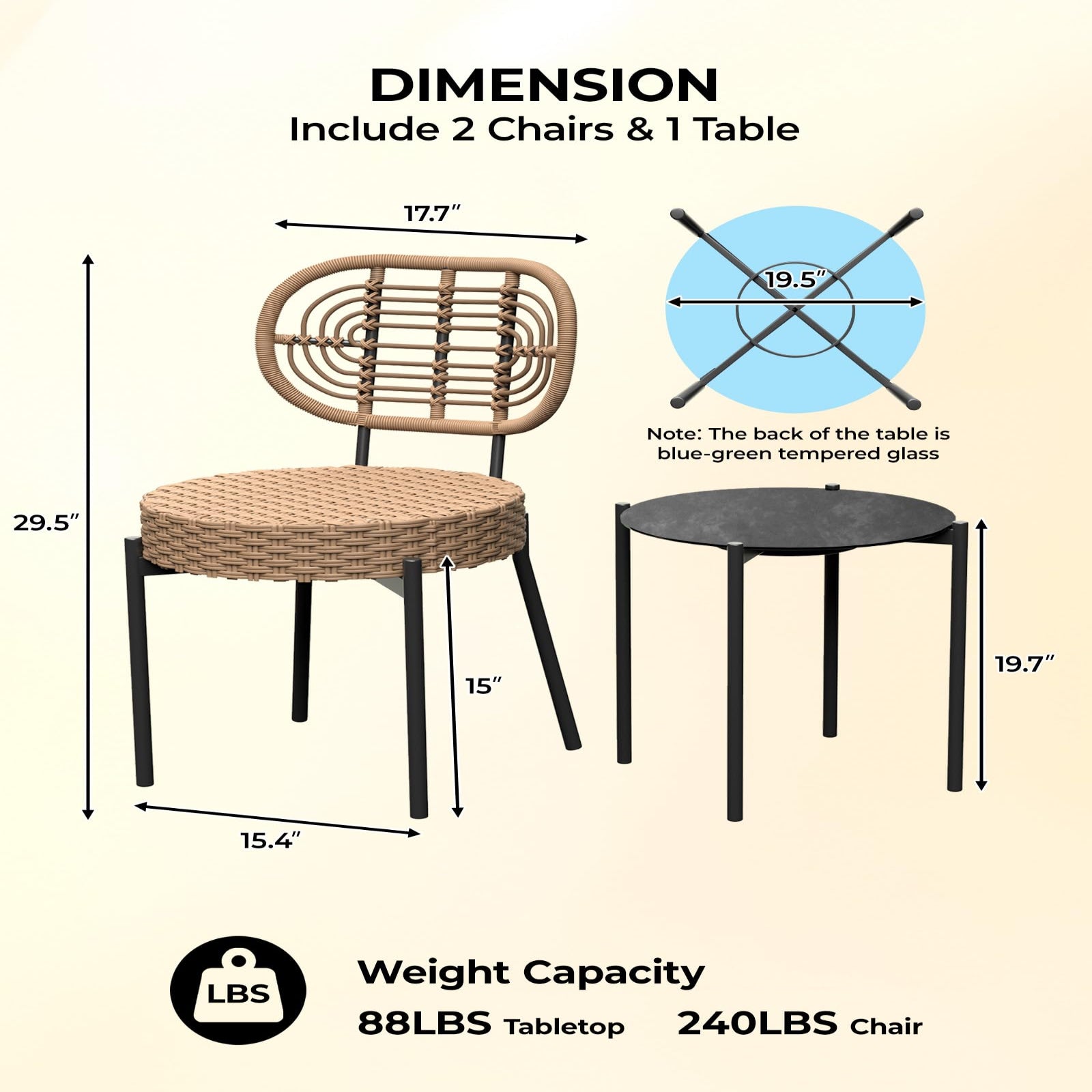 Garvee 3 Piece Patio Bistro Set, Outdoor Wicker Chairs with Table, Rattan Patio Furniture Set for Outdoor, Patio, Deck, Backyard, Black & Brown