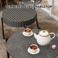 Garvee 3 Piece Patio Bistro Set, Outdoor Wicker Chairs with Table, Rattan Patio Furniture Set for Outdoor, Patio, Deck, Backyard, Black & Grey
