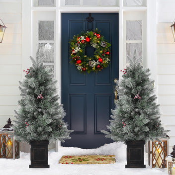 Garvee 3ft Prelit Premium Snow Flocked Artificial Christmas Tree with 8 Mode Warm White Led, Mini Lighted Xmas Pine Tree for Christmas Decoration,Yard, Home, Office, Outdoor, Indoor(2 PCS)