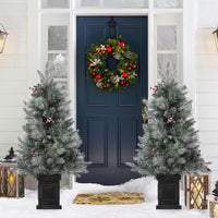 Garvee 3ft Prelit Premium Snow Flocked Artificial Christmas Tree with 8 Mode Warm White Led, Mini Lighted Xmas Pine Tree for Christmas Decoration,Yard, Home, Office, Outdoor, Indoor(2 PCS)