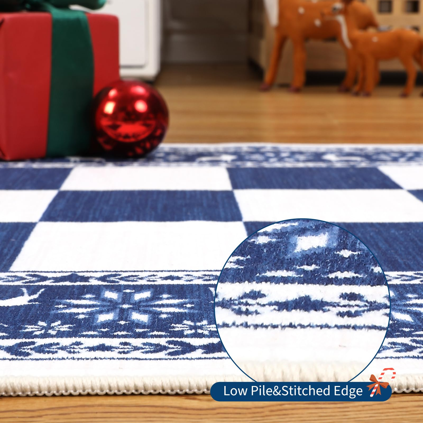 Garvee Blue 5x7 Area Rugs for Living Room, Washable Non Slip Checkered Christmas Decor Rug, Soft Low Pile Carpet for Bedroom and Dining Room