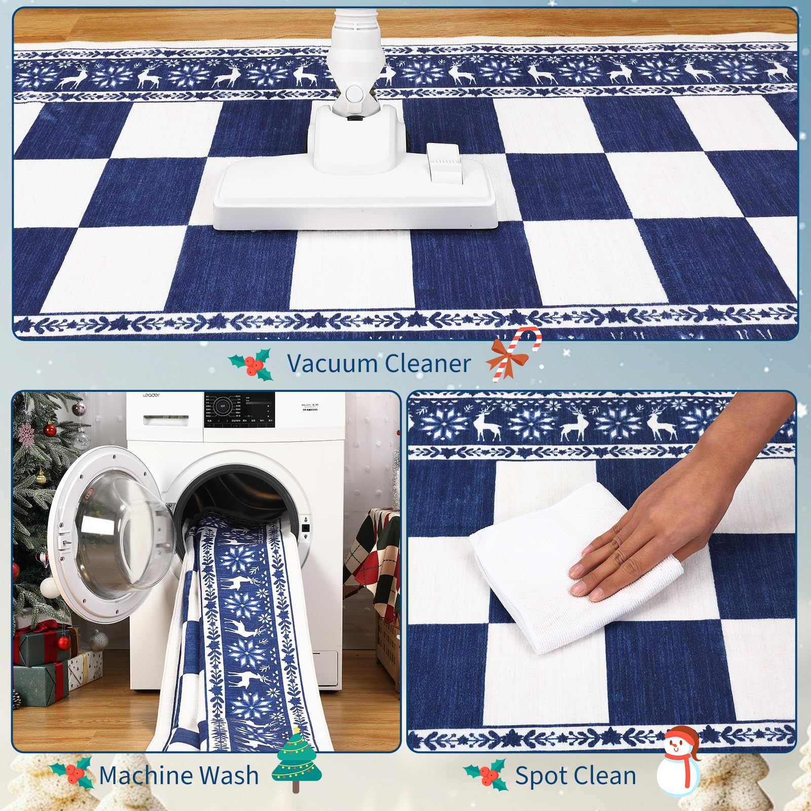 Garvee Blue 5x7 Area Rugs for Living Room, Washable Non Slip Checkered Christmas Decor Rug, Soft Low Pile Carpet for Bedroom and Dining Room