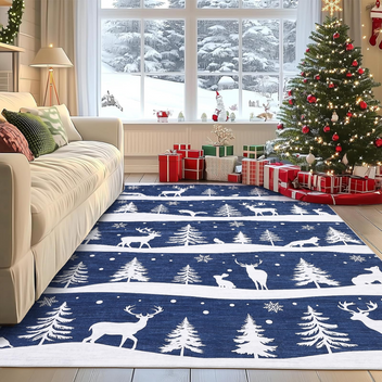 Garvee Blue 8x10 Area Rugs Christmas-Themed Washable Non Slip Soft Low Pile Indoor Carpet for Living Room Bedroom Dining Room