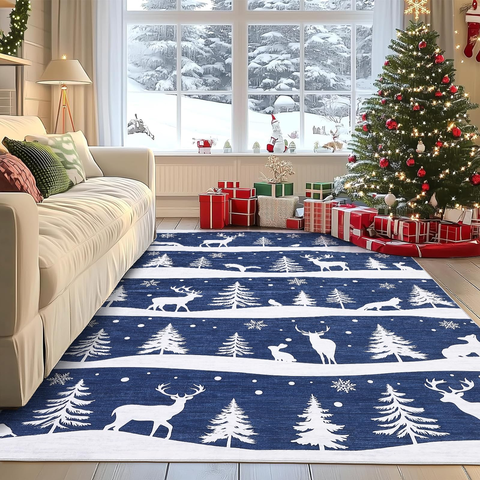 Garvee Blue Area Rugs 9x12 Washable Non Slip Soft Low Pile Christmas Rug for Living Room Bedroom Dining Room, Blue
