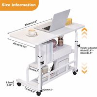 Garvee Adjustable Height Mobile Standing Desk, Portable Bedside Desk with Storage Shelves, Compact Laptop Desk for Home Office, Study, Small Spaces, Bedroom, White, 31.5"x15.7"