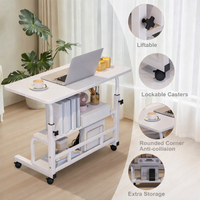 Garvee Adjustable Height Mobile Standing Desk, Portable Bedside Desk with Storage Shelves, Compact Laptop Desk for Home Office, Study, Small Spaces, Bedroom, White, 31.5"x15.7"