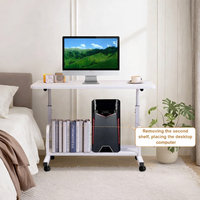 Garvee Adjustable Height Mobile Standing Desk, Portable Bedside Desk with Storage Shelves, Compact Laptop Desk for Home Office, Study, Small Spaces, Bedroom, White, 31.5"x15.7"