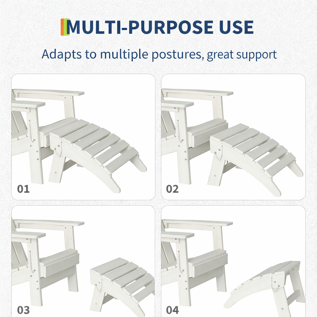 Garvee Folding Adirondack Ottoman Set of 2 - HDPE All-Weather Outdoor Footrests for Patio, Deck, Lawn, Poolside - Weather-Resistant, Durable - Compatible with Adirondack Chair - White, 2-Pack