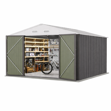 Garvee Large 12x10 FT Metal Outdoor Storage Outdoor Storage – Waterproof Steel Garden Outdoor Storage with Upgraded Frame – Double Lockable Doors, Weatherproof Storage for Patio, Backyard, Lawn & Tools – Color: System Default