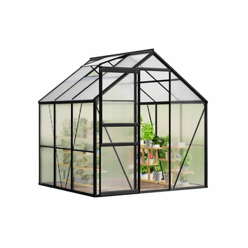 Garvee 6x6 FT Polycarbonate Greenhouse Kit – Robust Aluminum Frame, Lockable Door, Adjustable Roof Vent, All-Weather Walk-In Design, Enhanced Light Uniformity, Easy Setup for Garden, Patio, Backyard – Black Oxidation