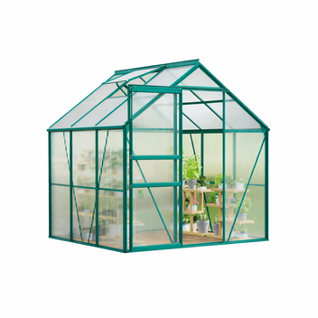 Garvee 6x6 FT Green Heavy Duty Polycarbonate Greenhouse – Aluminum Frame, Lockable Sliding Door, Adjustable Roof Vent, Rain Gutter, All-Weather Walk-In Design, Easy Setup for Backyard, Patio
