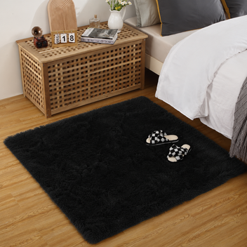 Garvee 4'-Square Black Shag Area Rug, Fluffy & Sheepskin Area Fuzzy Rug Hallway Mats for Living Room Bedroom Rug Fuzzy Rug Non-Slip Kitchen Rug Plush Rug