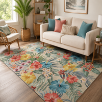 Garvee Bedroom Rug Washable Area Rug Non Slip Low Pile Boho Floral Carpet Beige 8x10ft