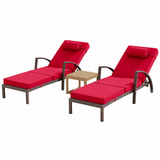 Garvee Set of 2 Outdoor Patio Chaise Lounge Chairs with Cushions & Pillows, 5-Position Adjustable Folding PE Rattan Recliners with Wheels, Weather-Resistant Poolside Sun Loungers for Backyard, Deck & Garden, Red - Red