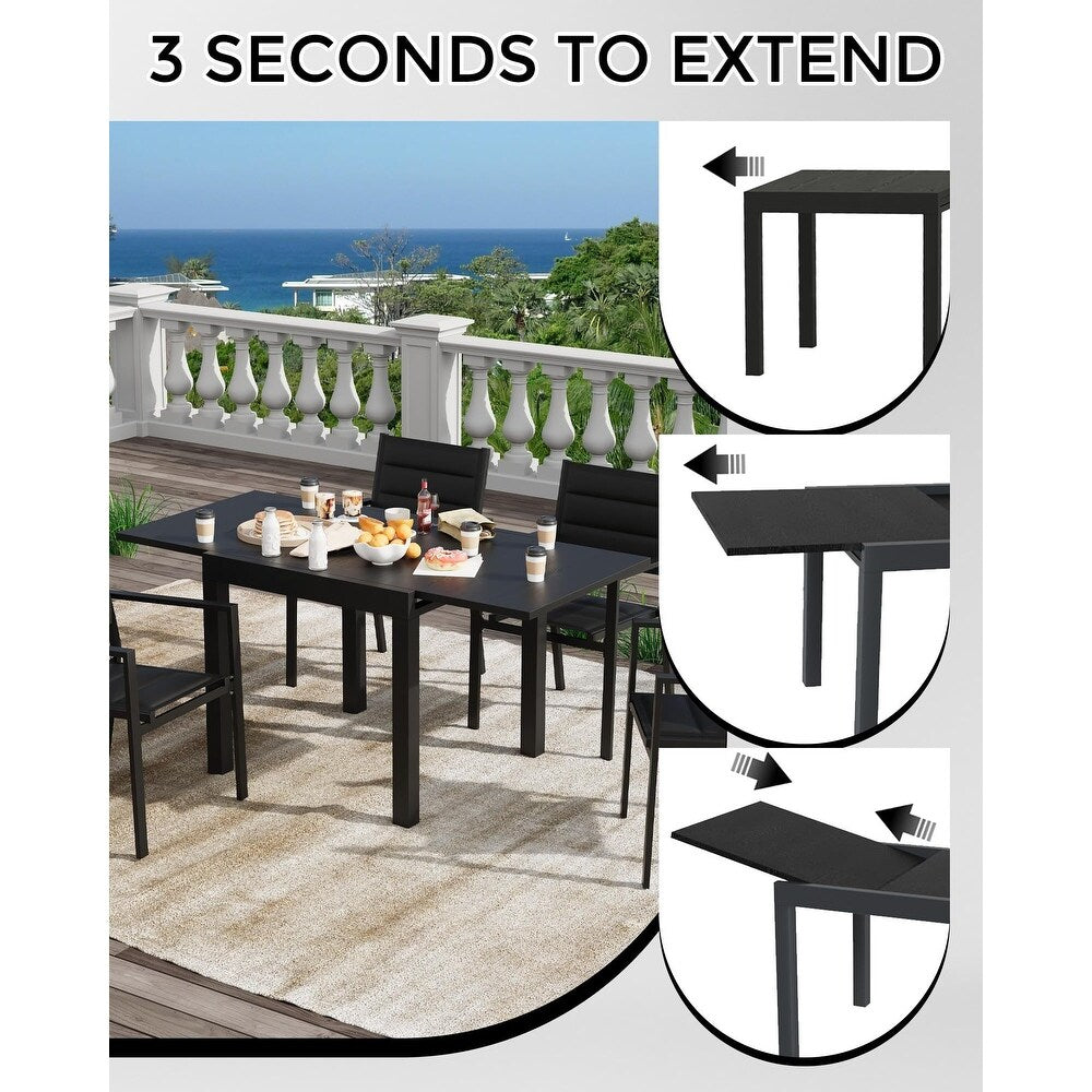 Garvee Aluminum Expandable Patio Table, Extendable Outdoor Dining Table Set for 4-6 with Aluminum Slat Tabletop for Backyard, Deck, Porch, Dark Grey