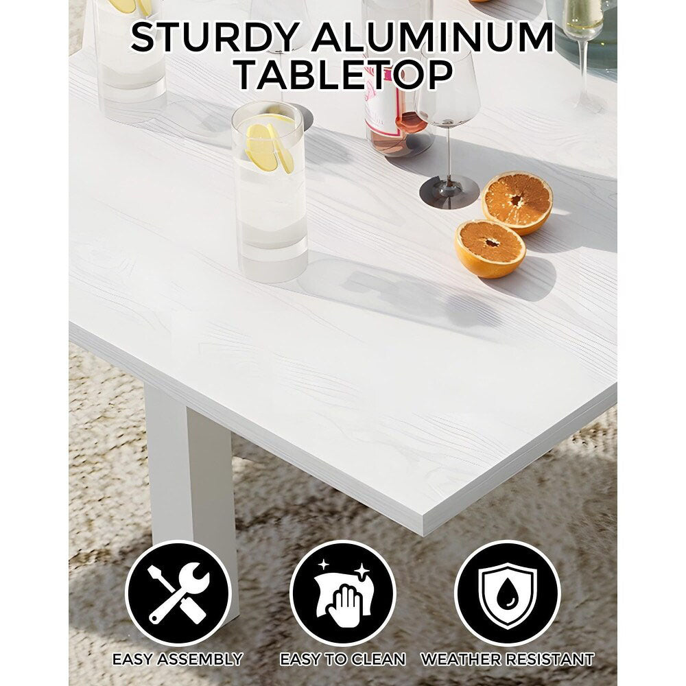 Garvee Expandable Patio Table, Extendable Outdoor Dining Table Set for 4-6 Persons, Aluminum Slat Frame Perfect for Backyard, Deck, Porch, White