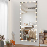 Garvee Floor-Mount Full Length Mirror with Lights Large Rectangle 72x32 Inch Silver for Bedroom Dressing