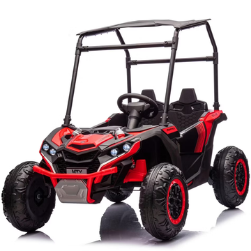 Garvee 24V Ride On Utv for Kids, 2 Seater Electric Truck With Sun Shade,4WD Electric Car Toy With Remote Control, Led Lights, 4 Shock Absorbersm,One Click Start, Music Player - Red