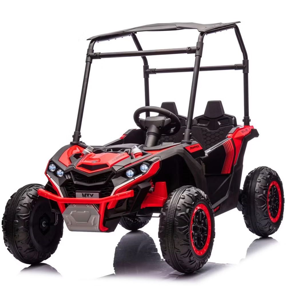 Garvee 24V Ride On Utv for Kids, 2 Seater Electric Truck With Sun Shade,4WD Electric Car Toy With Remote Control, Led Lights, 4 Shock Absorbersm,One Click Start, Music Player - Red