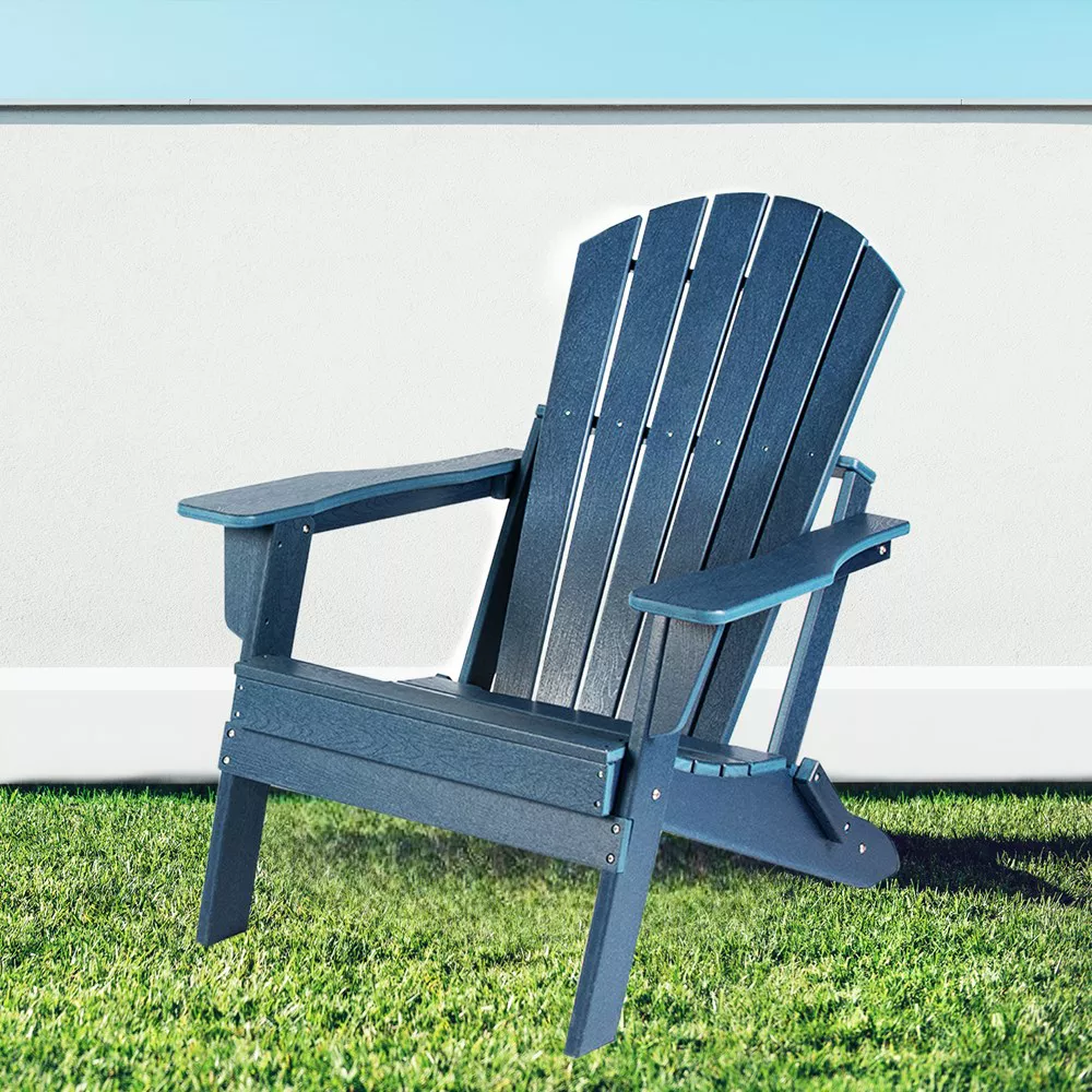 Garvee Oversized Folding Adirondack Chair - Weather Resistant HDPE Outdoor Fire Pit Chair for Patio, Porch, Deck & Garden, Navy Blue