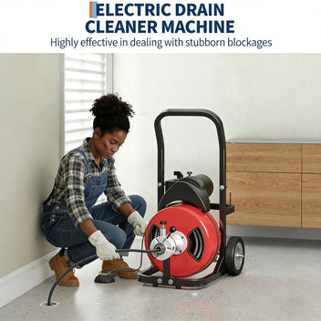 Garvee Drain Cleaner Machine 100FT x 1/2 Inch Steel Core Cable Portable 370W Electric Sewer Auger with Cutter and Air-Activated Foot Switch for Commercial and Home Use