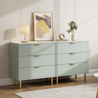 Garvee Green Dresser, Modern 3 Drawers Dresser for Bedroom with Gold Handle and Large Drawer, Wood Double Chest of Drawers and Storage Organizer for Living Room, Hallway, Entryway