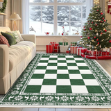 Garvee Green Area Rugs 9x12 Washable Non Slip Checkered Soft Low Pile Christmas Rug for Living Room Bedroom Dining Room - Green
