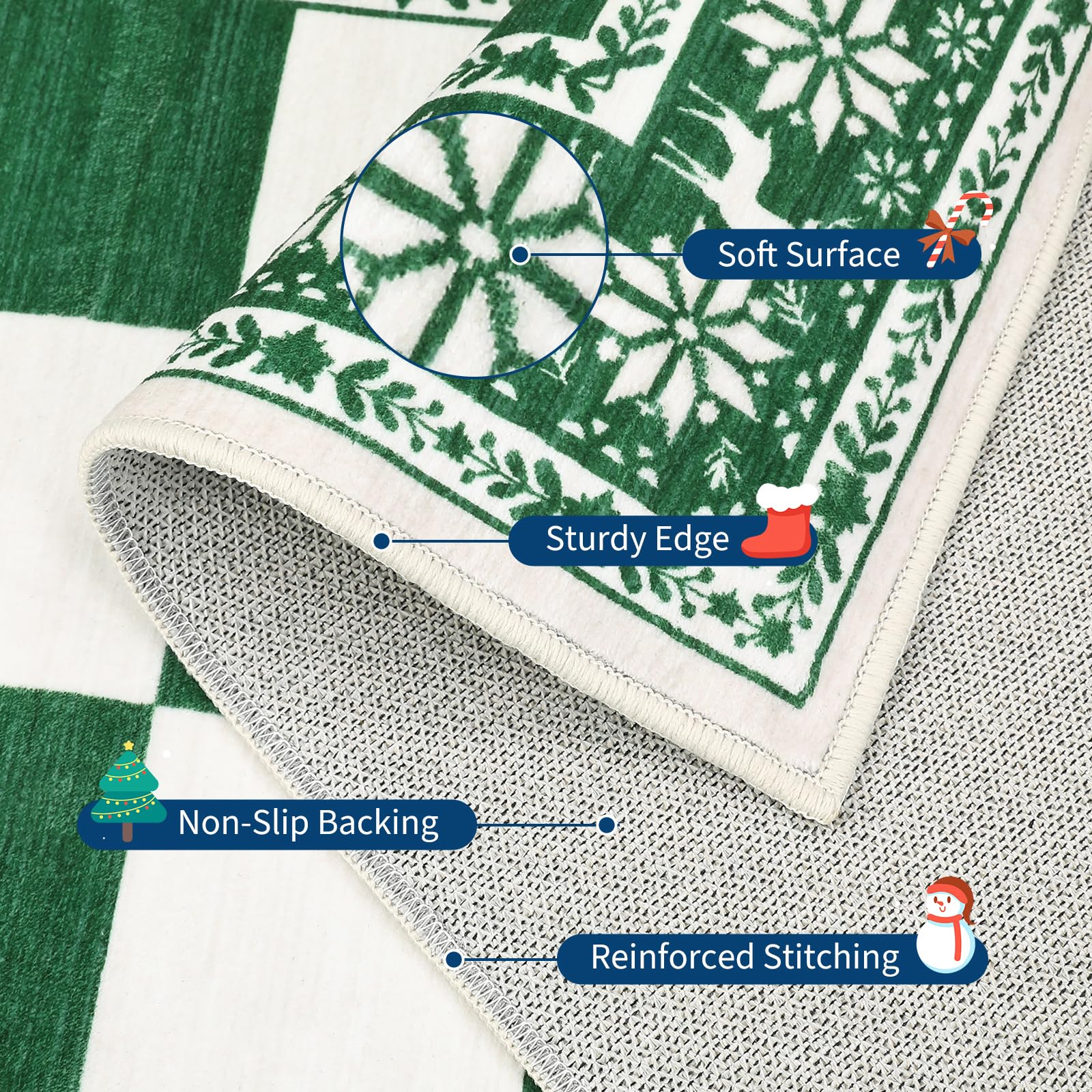 Garvee Green Area Rugs 9x12 Washable Non Slip Checkered Soft Low Pile Christmas Rug for Living Room Bedroom Dining Room