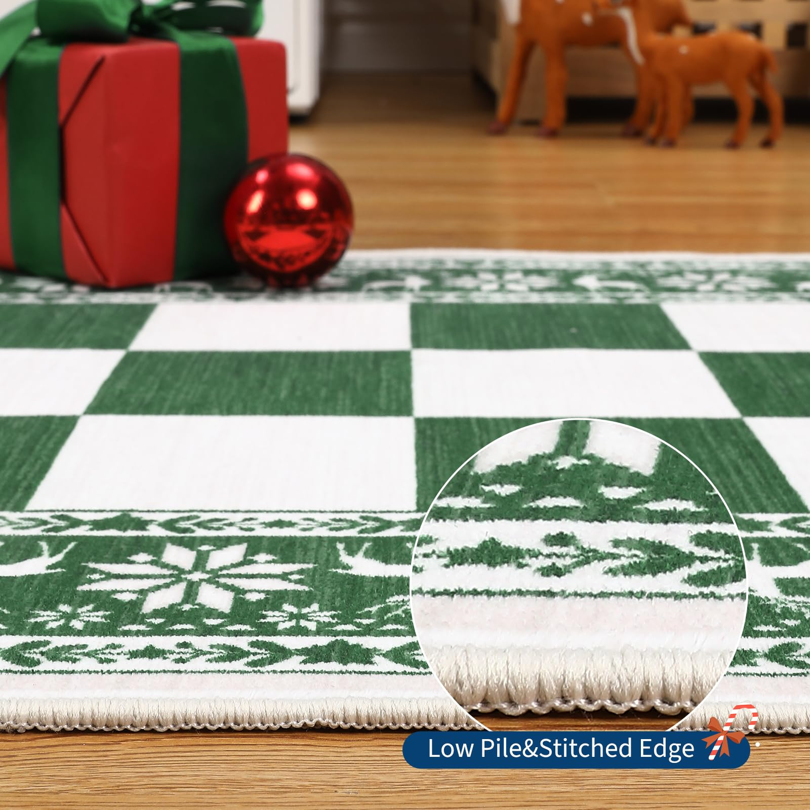 Garvee Green Area Rugs 9x12 Washable Non Slip Checkered Soft Low Pile Christmas Rug for Living Room Bedroom Dining Room